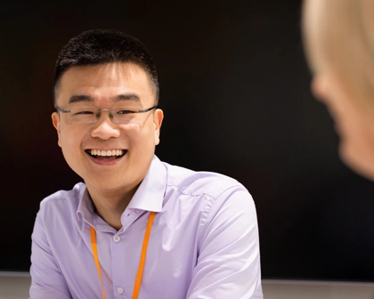 smiling people meeting