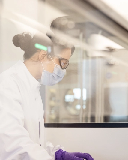 Scientist looking at screen