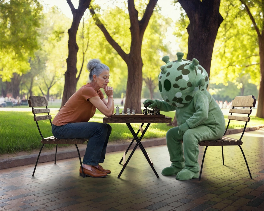 person playing chess with RSV mascot